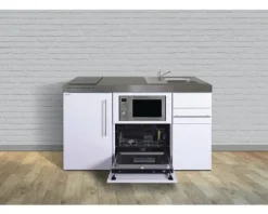 Stengel-Küchen Singleküche mit Geräten Premiumline 150 cm weiß glänzend vormontiert Variante rechts 1015078167100