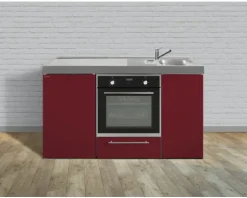 Stengel-Küchen Singleküche mit Geräten Kitchenline 150,0 cm rot glänzend vormontiert Variante rechts 1115000605103