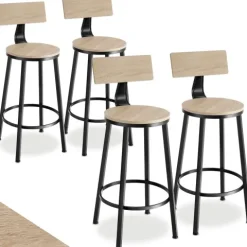 tectake Barhocker Set 4er Industrie-Stil Spanplatte stabil Pulverbeschichtung Rückenlehne komfortabel Farbe Industrial Light
