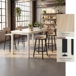 tectake Barhocker Set 4er Industrie-Stil Spanplatte stabil Pulverbeschichtung Rückenlehne komfortabel Farbe Industrial Light