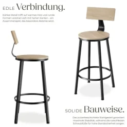 tectake Barhocker Set 4er Industrie-Stil Spanplatte stabil Pulverbeschichtung Rückenlehne komfortabel Farbe Industrial Light