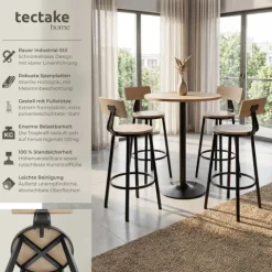 tectake Barhocker Set 4er Industrie-Stil Spanplatte stabil Pulverbeschichtung Rückenlehne komfortabel Farbe Industrial Light