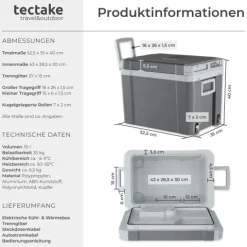 tectake Elektrische Kühl- und Wärmebox Grau - 35l mit Rollen - ECO-Modus - 52,5x35x40 cm