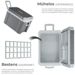 tectake Elektrische Kühl- und Wärmebox Grau - 35l mit Rollen - ECO-Modus - 52,5x35x40 cm