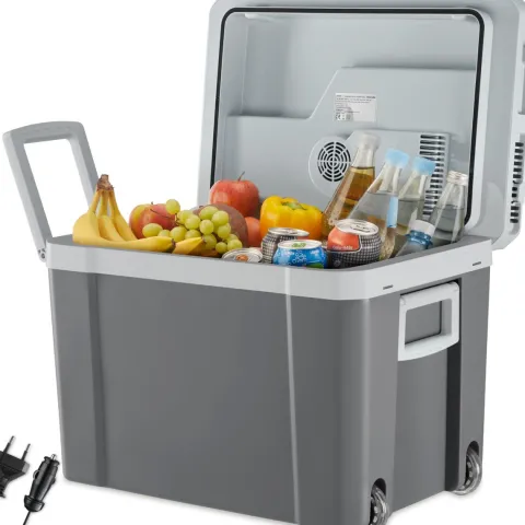 tectake Elektrische Kühl- und Wärmebox Grau - 35l mit Rollen - ECO-Modus - 52,5x35x40 cm