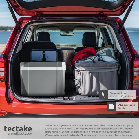 tectake Elektrische Kühl- und Wärmebox Grau - 35l mit Rollen - ECO-Modus - 52,5x35x40 cm