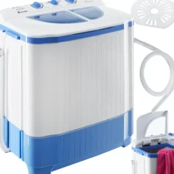 tectake Mini-Waschmaschine 4,5 kg, 3,5 kg Schleuder - Energieeffizient - Blau/Weiß, 65x40x75 cm Blau/Weiß