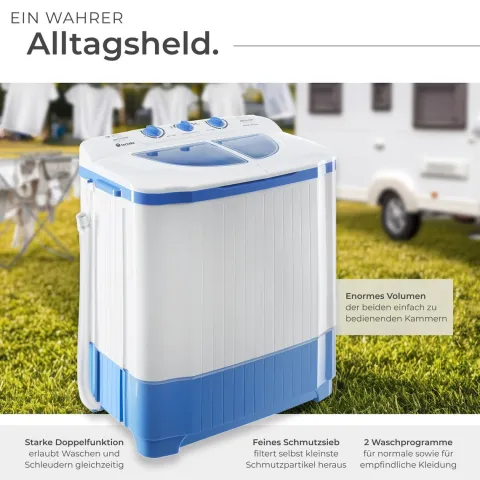 tectake Mini-Waschmaschine 4,5 kg, 3,5 kg Schleuder - Energieeffizient - Blau/Weiß, 65x40x75 cm Blau/Weiß