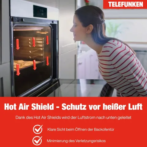 Telefunken Backofen Einbaubackofen autark 78 Liter Hot Air Shield 60 cm Einbau Ofen ohne Kochfeld Schwarz