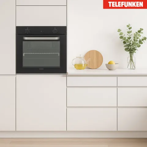 Telefunken Backofen Einbaubackofen autark 78 Liter Hot Air Shield 60 cm Einbau Ofen ohne Kochfeld Schwarz