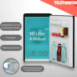 Telefunken CF-31-121-B Kühlschrank ohne Gefrierfach Freistehend 90 L Gesamt-Nutzinhalt Temperaturregelung