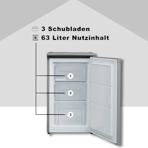 Telefunken CF-34-101-S Gefrierschrank 63 Liter Nutzinhalt Tiefkühlschrank klein silber