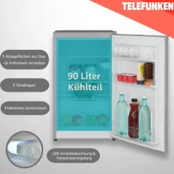 Telefunken CF-31-121-S Kühlschrank ohne Gefrierfach Freistehend 90 L Gesamt-Nutzinhalt Temperaturregelung