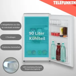 Telefunken CF-31-121-W Kühlschrank ohne Gefrierfach Freistehend 90 L Gesamt-Nutzinhalt Temperaturregelung