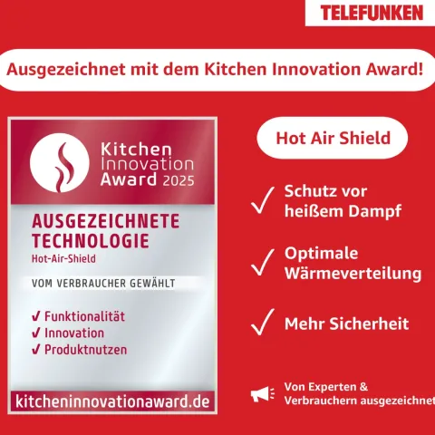Telefunken ECHS65A-B2 Einbauherd-Set Elektro-Herd-Kochfeld-Kombi Backofen & Glaskeramik-Kochfeld Hot Air Shield