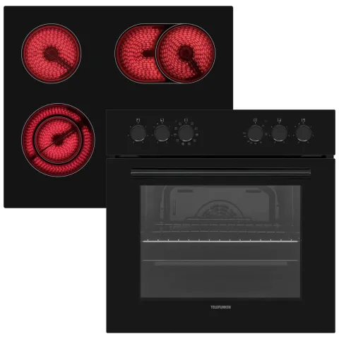 Telefunken ECHS65A-B2 Einbauherd-Set Elektro-Herd-Kochfeld-Kombi Backofen & Glaskeramik-Kochfeld Hot Air Shield