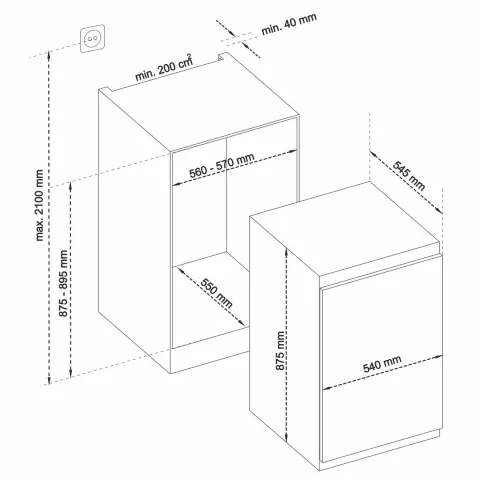 Telefunken EK88S134E Einbaukühlschrank ohne Gefrierfach 88cm Nische Schlepptür-Technik 126 Liter Nutzinhalt