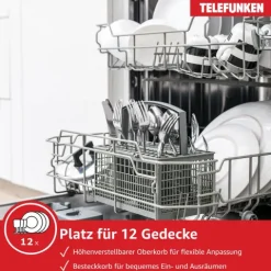 Telefunken Geschirrspüler 60 cm teilintegrierbar Einbau Spülmaschine 12 Maßgedecke 6 Programme AquaStop GET6012DI