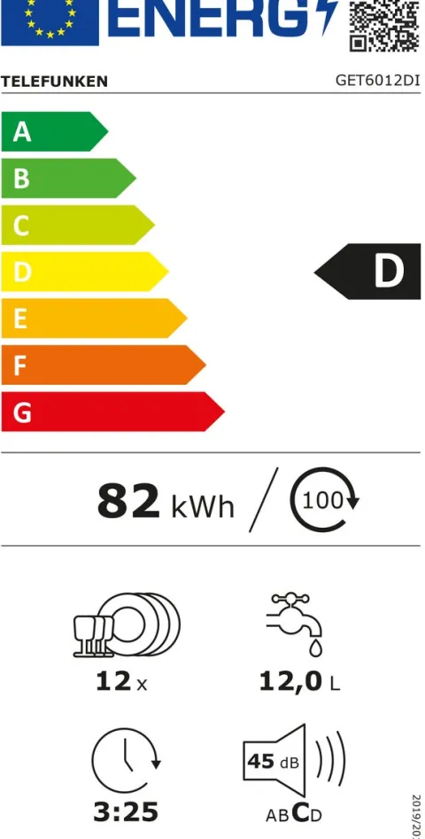 Telefunken Geschirrspüler 60 cm teilintegrierbar Einbau Spülmaschine 12 Maßgedecke 6 Programme AquaStop GET6012DI