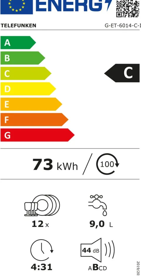 Telefunken Geschirrspüler teilintegriert Einbauspülmaschine 60cm 12 Gedecke 9 Programme AquaStop G-ET-6014-C-I