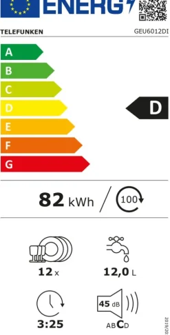 Telefunken Geschirrspüler Unterbau 60 cm Spülmaschine Silber 12 Maßgedecke 6 Programme AquaStop 45 dB GEU6012DI