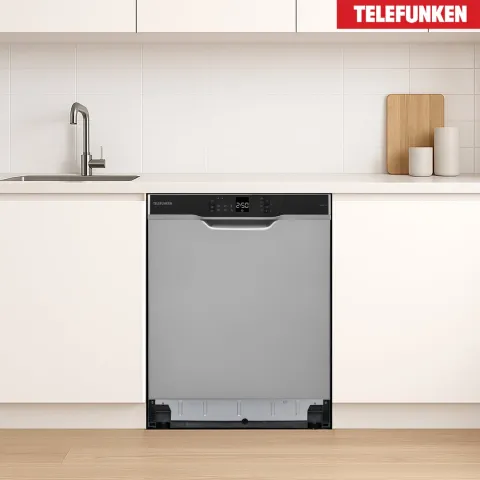 Telefunken Geschirrspüler Unterbau 60 cm Spülmaschine Silber 12 Maßgedecke 6 Programme AquaStop 45 dB GEU6012DI