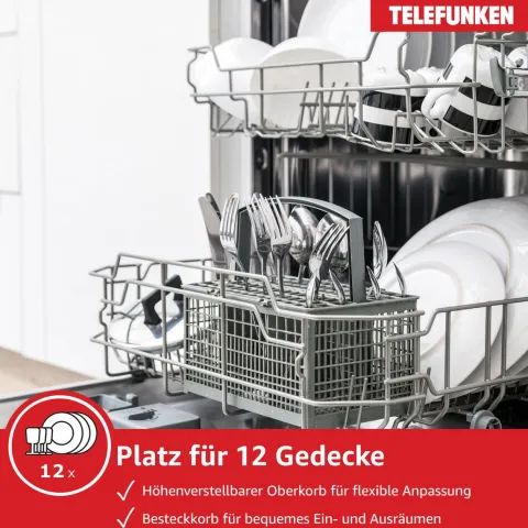 Telefunken Geschirrspüler vollintegrierbar 60cm Einbau Spülmaschine12 Maßgedecke 6 Programme AquaStop GEV6012D