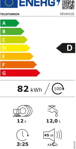 Telefunken Geschirrspüler vollintegrierbar 60cm Einbau Spülmaschine12 Maßgedecke 6 Programme AquaStop GEV6012D