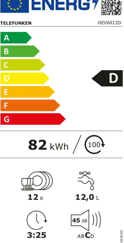 Telefunken Geschirrspüler vollintegrierbar 60cm Einbau Spülmaschine12 Maßgedecke 6 Programme AquaStop GEV6012D