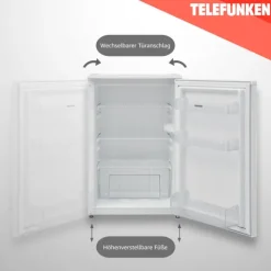 Telefunken Kühlschrank ohne Gefrierfach freistehend 135 Liter Kühlschrank klein mit Gemüsefach Standkühlschrank