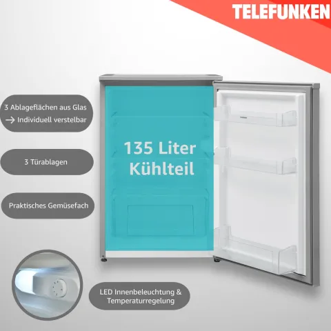 Telefunken Kühlschrank ohne Gefrierfach freistehend 135 Liter Kühlschrank klein mit Gemüsefach Standkühlschrank