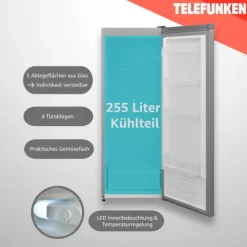 Telefunken KTFK265ES2 Kühlschrank ohne Gefrierfach 255 Liter Standkühlschrank groß Vollraumkühlschrank freistehend