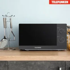 Telefunken Mikrowelle Solo Mikrowellengerät klein mit 20 L Garraum 700 W 5 Leistungsstufen schwarz B-MW-20-G-B