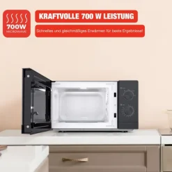 Telefunken Mikrowelle Solo Mikrowellengerät klein mit 20 L Garraum 700 W 5 Leistungsstufen schwarz B-MW-20-G-B
