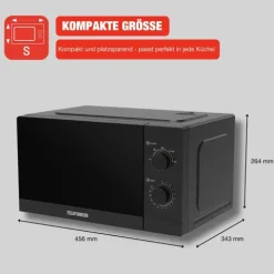Telefunken Mikrowelle Solo Mikrowellengerät klein mit 20 L Garraum 700 W 5 Leistungsstufen schwarz B-MW-20-G-B