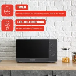 Telefunken Mikrowelle Solo Mikrowellengerät klein mit 20 L Garraum 700 W 5 Leistungsstufen schwarz B-MW-20-G-B