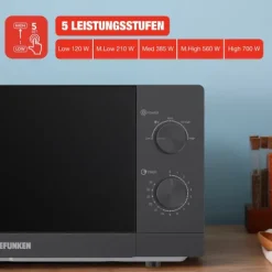 Telefunken Mikrowelle Solo Mikrowellengerät klein mit 20 L Garraum 700 W 5 Leistungsstufen schwarz B-MW-20-G-B