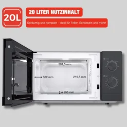 Telefunken Mikrowelle Solo Mikrowellengerät klein mit 20 L Garraum 700 W 5 Leistungsstufen schwarz B-MW-20-G-B