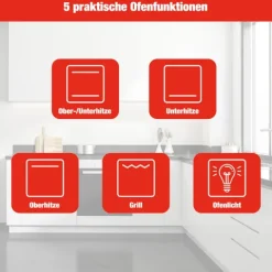 Telefunken Standherd mit Glaskeramik-Kochfeld Elektroherd freistehend 50 cm breit Herd mit Backofen und Kochfeld