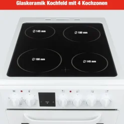 Telefunken Standherd mit Glaskeramik-Kochfeld Elektroherd freistehend 50 cm breit Herd mit Backofen und Kochfeld
