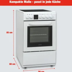 Telefunken Standherd mit Glaskeramik-Kochfeld Elektroherd freistehend 50 cm breit Herd mit Backofen und Kochfeld