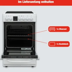 Telefunken Standherd mit Glaskeramik-Kochfeld Elektroherd freistehend 50 cm breit Herd mit Backofen und Kochfeld
