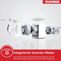 Telefunken Waschmaschine 7kg Frontlader 1400 U/Min. Inverter Motor Schontrommel 15 Programme W714A1W weiß