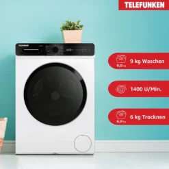 Telefunken Waschtrockner Kombi 9 kg Waschen / 6 kg Trocknen Waschmaschine mit Trockner integriert 1400 U/Min Weiß