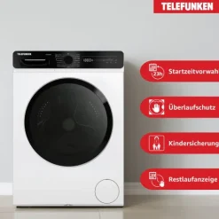 Telefunken Waschtrockner Kombi 9 kg Waschen / 6 kg Trocknen Waschmaschine mit Trockner integriert 1400 U/Min Weiß