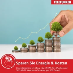 Telefunken Waschtrockner Kombi 9 kg Waschen / 6 kg Trocknen Waschmaschine mit Trockner integriert 1400 U/Min Weiß