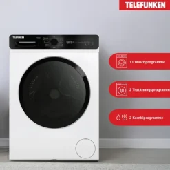 Telefunken Waschtrockner Kombi 9 kg Waschen / 6 kg Trocknen Waschmaschine mit Trockner integriert 1400 U/Min Weiß