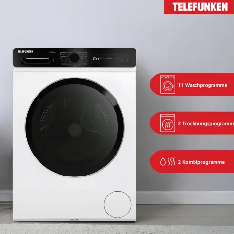 Telefunken Waschtrockner Kombi 9 kg Waschen / 6 kg Trocknen Waschmaschine mit Trockner integriert 1400 U/Min Weiß