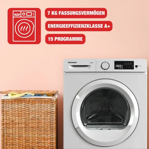 Telefunken Wärmepumpentrockner für 7 kg Wäsche Trockner Frontlader Wäschetrockner mit Knitterschutz leise TWP7EW
