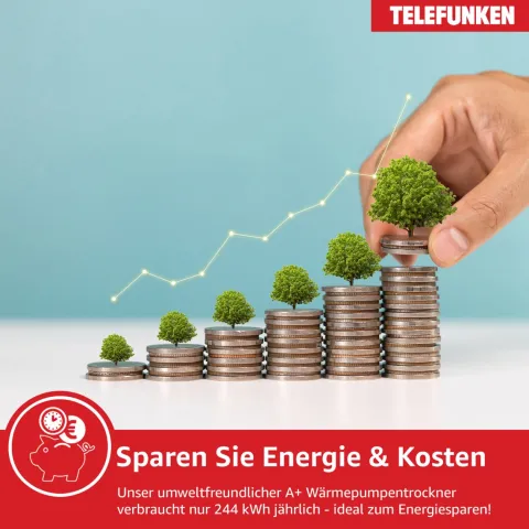 Telefunken Wärmepumpentrockner für 7 kg Wäsche Trockner Frontlader Wäschetrockner mit Knitterschutz leise TWP7EW